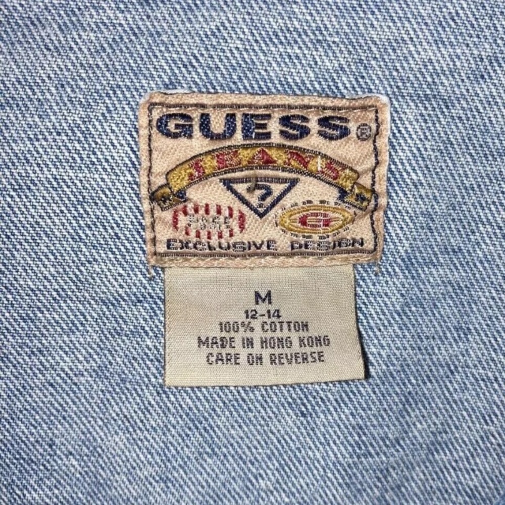 Vintage 90s Guess Spell out acid washed denim cropped truckers jacket Women’s M - Picture 4 of 8
